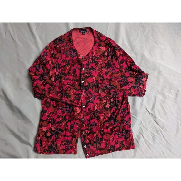Lands End Cardigan Raspberry Pink Floral Supima Cotton Button Sweater Womens 3X - Picture 1 of 8